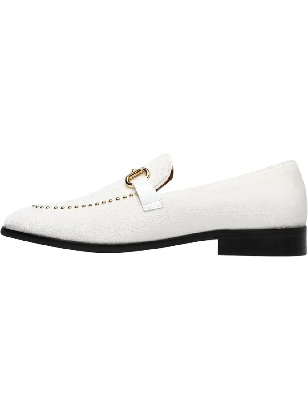 Men's White Velvet Patent Leather Studded Loafers Wedding Prom Party Shoes